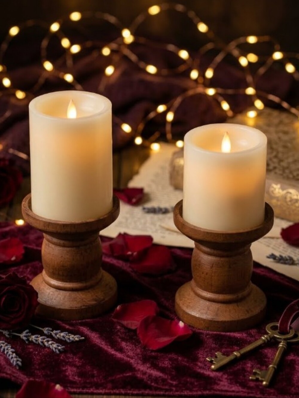 Wooden Candle Sticks with Flameless Candles Battery Operated Candles Set